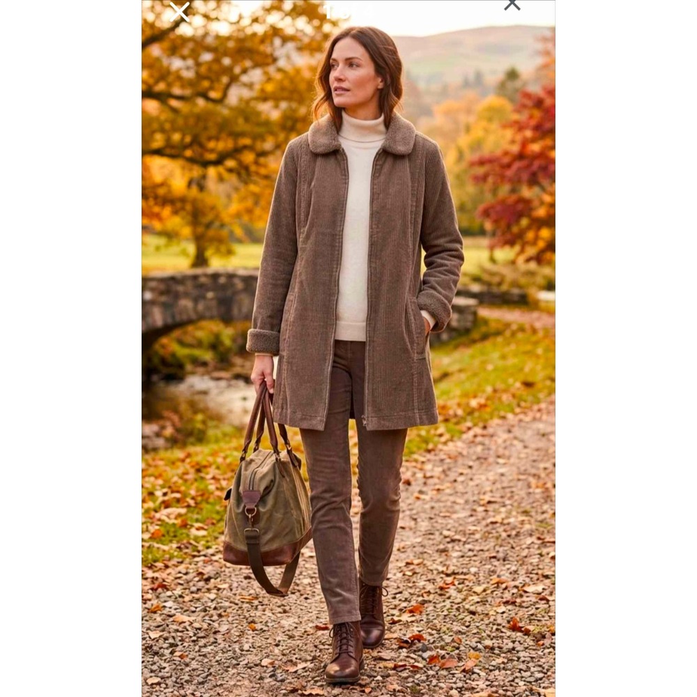 J. Jill Heritage Tumbled Cord Coat Brown Corduroy Faux Shearling Collar Medium